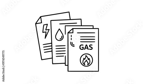 Minimal stacked utility bill icons with electricity water and gas symbols line art finance vector