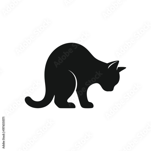 Black cat sitting silhouette vector icon, minimalist feline pet illustration isolated on white background