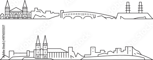Historical skyline of Bamberg germany with line art illustration landmarks across transparent