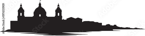 Silhouette skyline of classical european city dome towers and waterfront building profiles