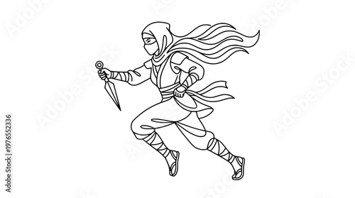 Monoline Female Ninja with Kunai Minimalist Logo