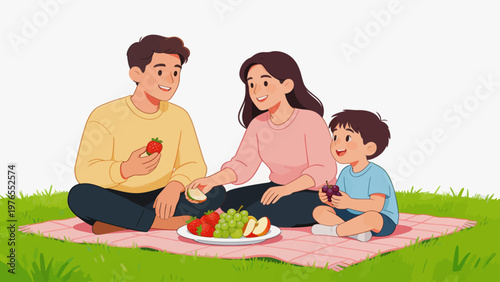 Family enjoying picnic on grass