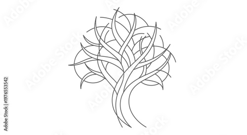 Abstract Tree Illustration - Stylized Branches and Leaves, Minimalist Design