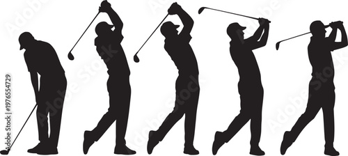 Golf Swing Sequence Motion Graphic Silhouette Illustration of a Golfer in Various Poses Executi