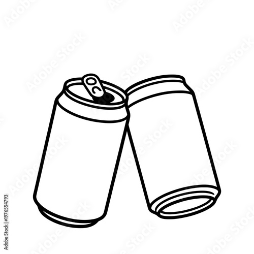 two clinking soda cans line drawing illustration vector clipart black and white