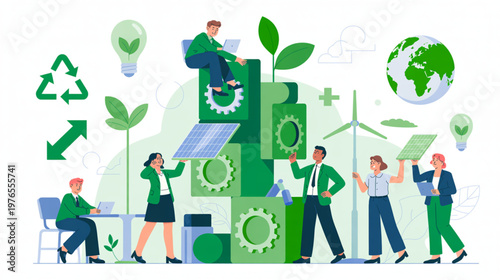 Eco friendly business, sustainable development, green technology, environmental conservation isolated on Transparent Background