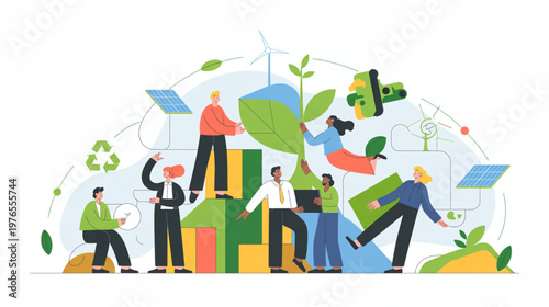 Eco friendly team, sustainable business, green environment, people icons isolated on Transparent Background
