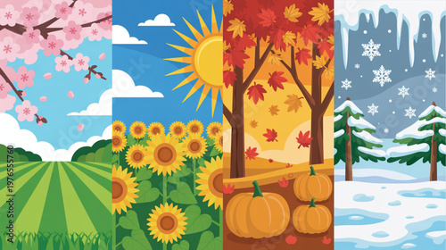 Seasonal icons, spring summer autumn winter, weather forecast, seasonal changes, icons set isolated on Transparent Background