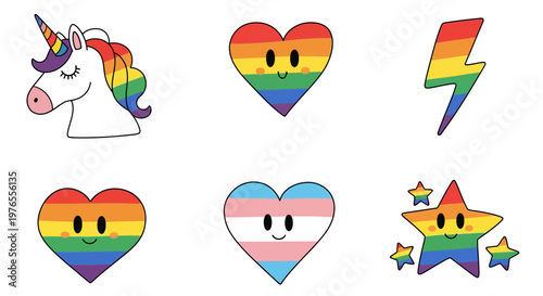 Colorful Vector Collection of Cute Pride Icons for Love, Diversity, and Inclusivity Celebration