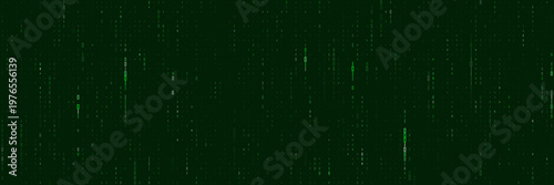 Encrypted binary code falling on dark green background for network security and ethical hacking