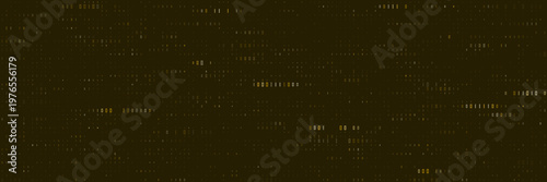 Quantum computing data encryption background with golden binary code stream for cybersecurity