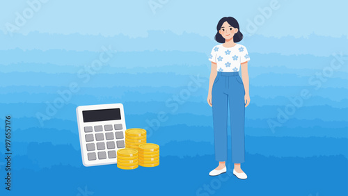 Woman with calculator and coins