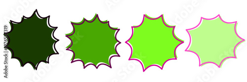 Set of four green starburst badges for eco friendly product promotions and sustainable sales