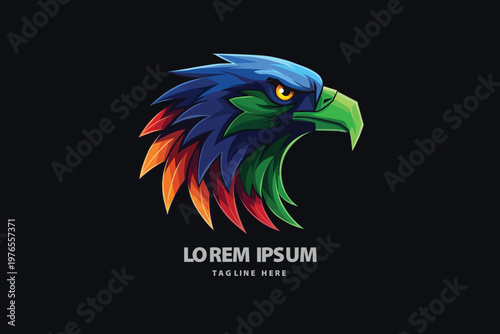 Fierce Eagle Head Mascot Logo Template with Vibrant Neon Gradients for esports gaming team identity hawk falcon predator bird of prey power symbol and aggressive sports branding design