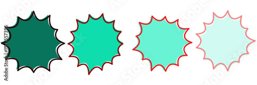 Teal and green starburst labels for sustainable product marketing and eco friendly sales promotions