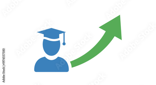 Student Graduation Cap Icon with Upward Arrow, Education Growth Concept