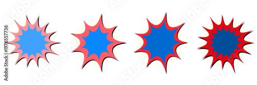 Set of four retro pop art comic action bursts and explosion bubbles for superhero themed graphic design