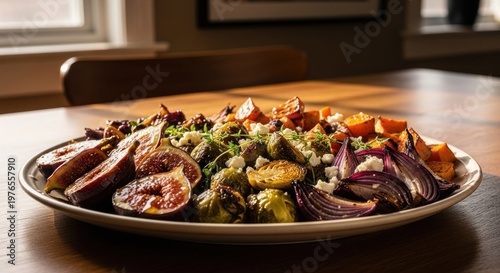 Delicious Roasted Vegetables Platter with Herbs and Spices.