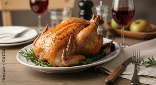 Delicious Roasted Whole Chicken Dinner Ready to Serve.