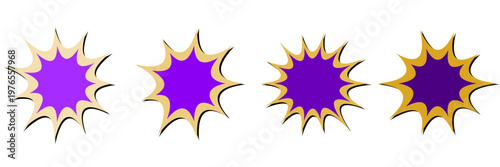 Purple and gold retro comic book starburst shapes for sale tags and pop art design