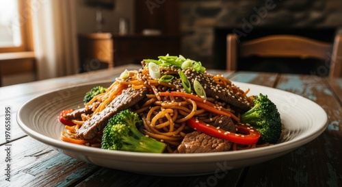 Delicious Stir-Fried Noodles with Broccoli and Bell Peppers.