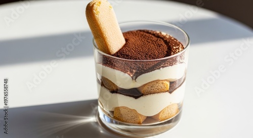 Delicious Tiramisu Dessert Served in a Glass Cup.