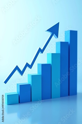 Free Download Modern 3D Rendered Bar Graph Increasing with Arrow in Blue Tone - GFXLoad