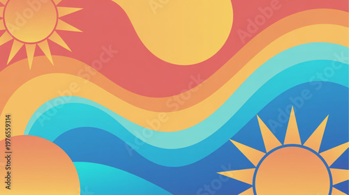 Vibrant abstract sun wave pattern, colorful summer background, wavy lines, sunny illustration, vector design