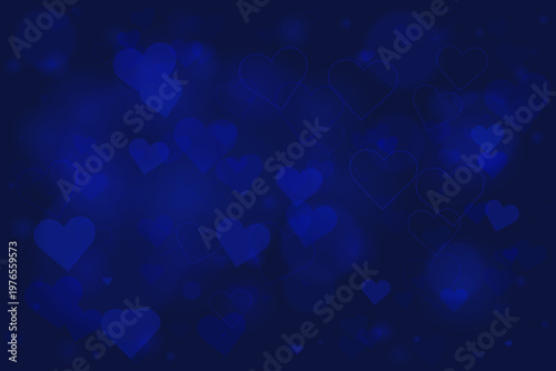 Deep Blue Bokeh Hearts Background for Sad Valentines Day or Grief Concept