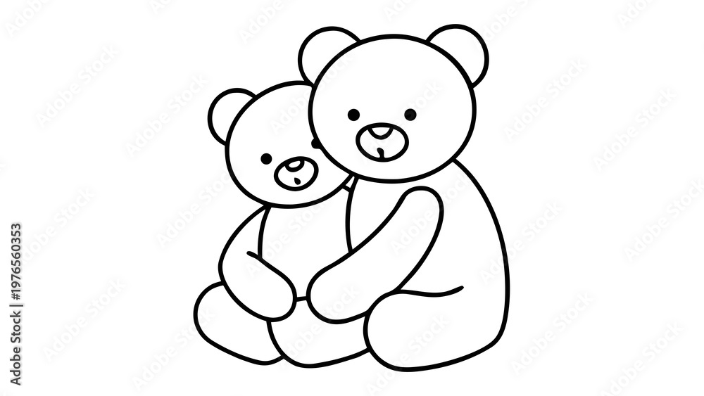 Obraz premium Cute hand drawn teddy bear couple sitting together in simple line art style.