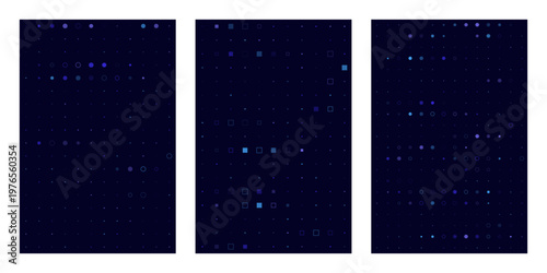 Abstract Blue Quantum Computing Data Visualization Background with Glowing Geometric Shapes and Grid
