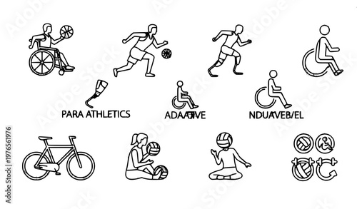 Accessibility features outline icon set ramps elevators parking inclusive design vector