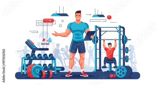 Male Personal Fitness Trainer Demonstrating Strength Training.