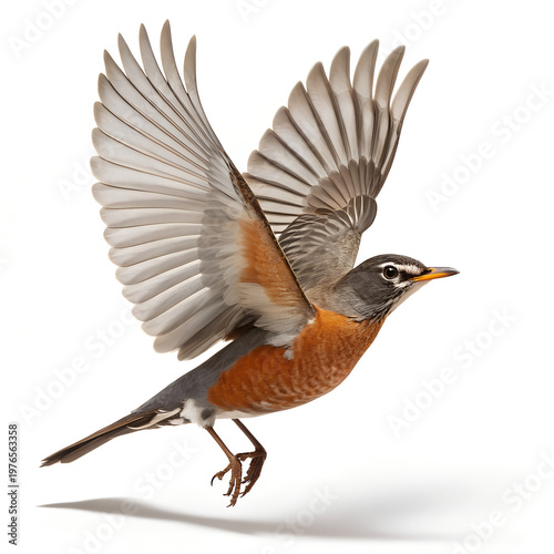 American Robin in Flight with Spread Wings