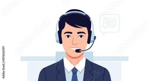 Male Call Center Agent Wearing Headset And Suit.