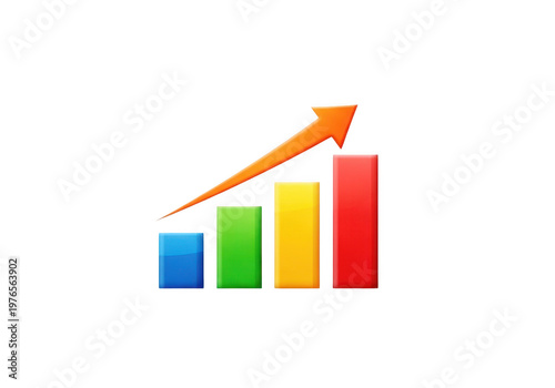 Free Download Colorful bar graph illustrating upward growth trend with an arrow indicator isolated on transparent background - GFXLoad