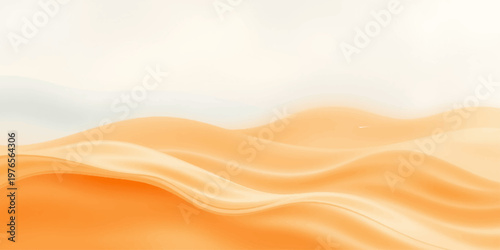 Golden abstract background vector illustration featuring flowing silk waves and sunlit sand dunes in a minimalist summer landscape design