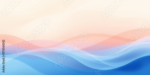 An abstract blue background features smooth flowing waves and colorful light patterns in a vector illustration of motion and energy