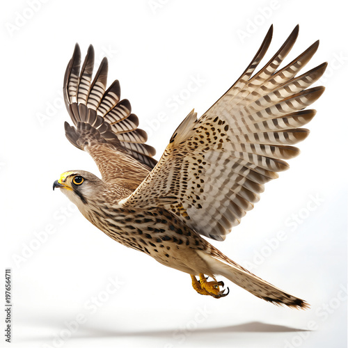 Flying Falcon Bird in Mid Air with Spread Wings