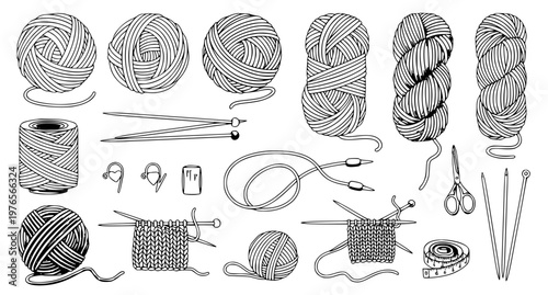 Knitting Tools Vector Set – Yarn Balls, Skeins & Needles