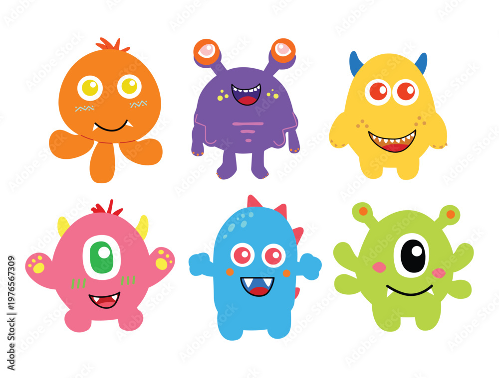 Naklejka premium Cute monsters many color vector