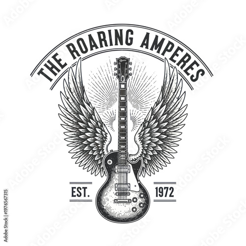 Wallpaper Mural Vintage Electric Guitar with Wings and Banner. Torontodigital.ca