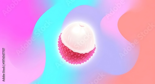 A vibrant and colorful illustration of a lychee fruit in a modern design