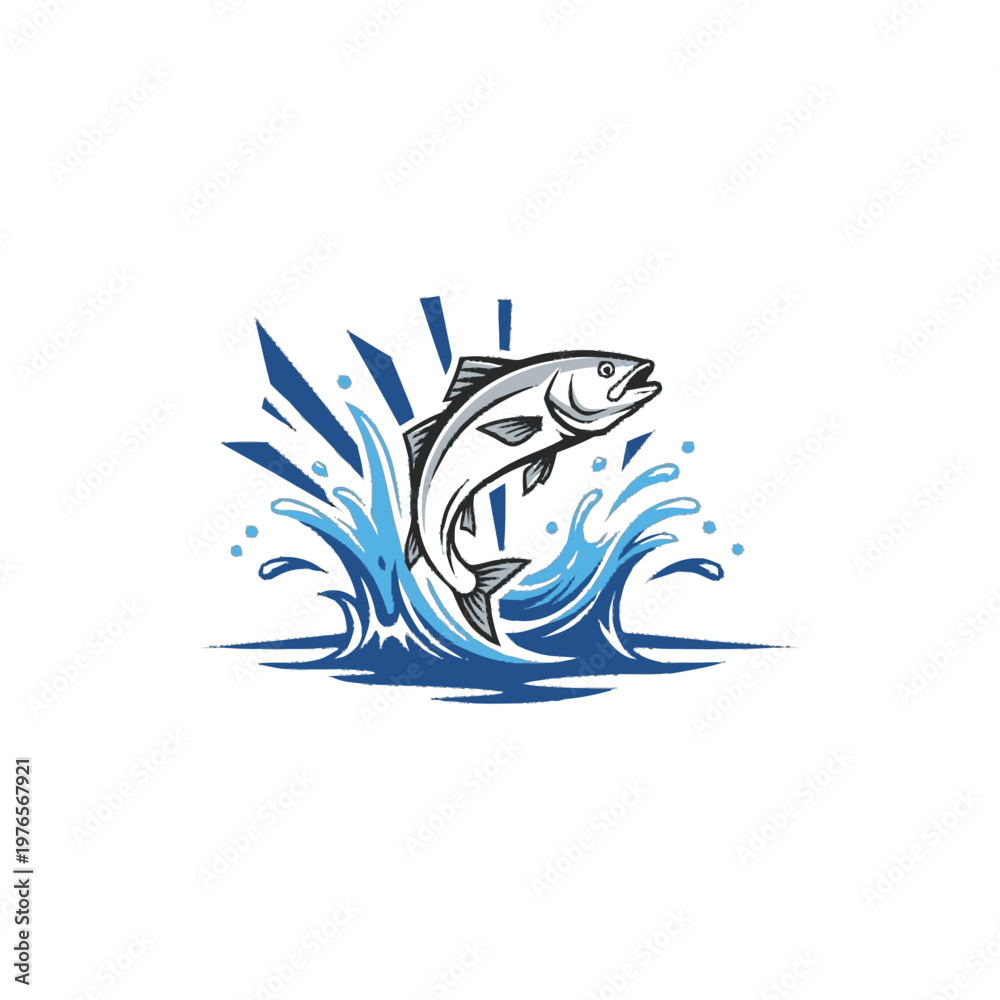 Obraz premium Leaping Salmon Fish Illustration in Water Splash.