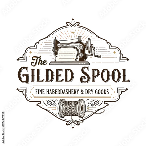Vintage Gilded Spool Haberdashery and Dry Goods Logo.