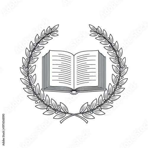 Open Book Emblem with Laurel Wreath.