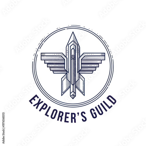 Explorers Guild Emblem with Rocket and Wings.