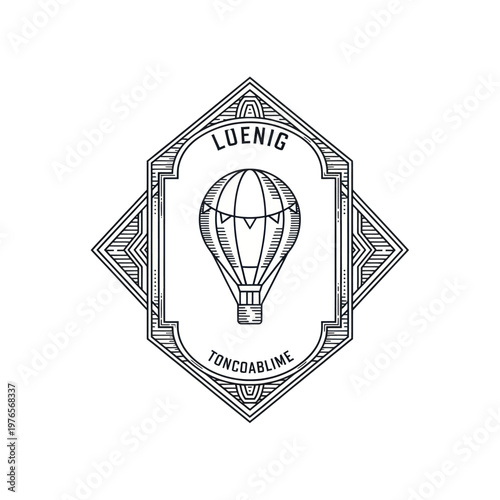 Vintage Hot Air Balloon Emblem with Decorative Border.