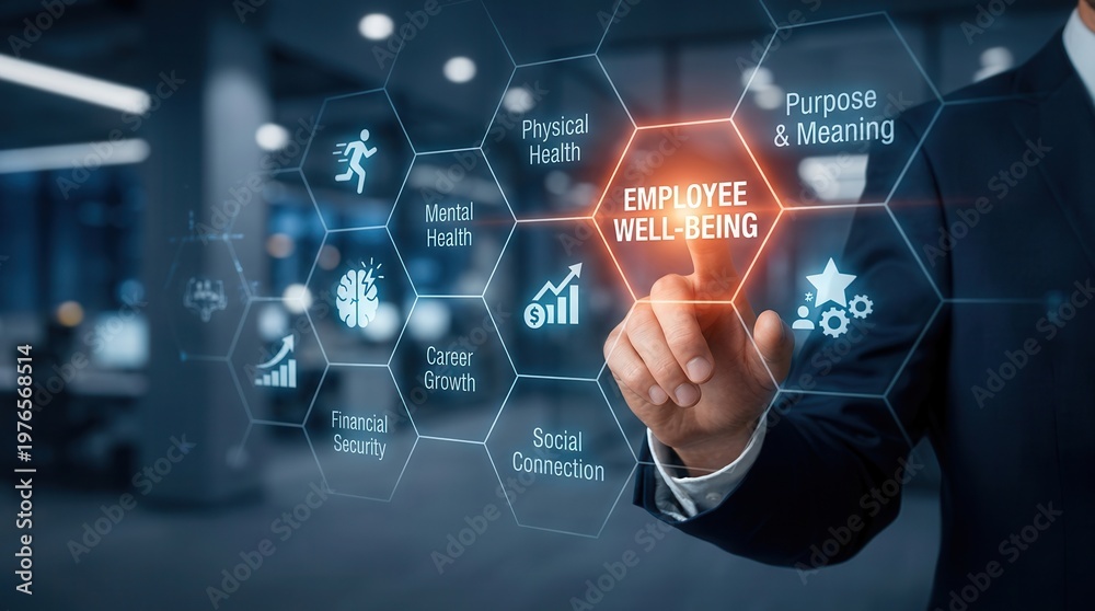 Fototapeta premium Promoting comprehensive employee wellbeing, including physical, mental, and emotional health, through effective benefits and satisfaction programs.