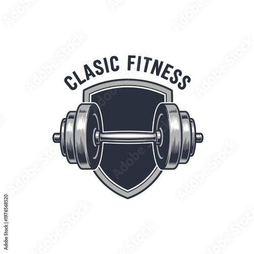 Classic Fitness Dumbbell Emblem Logo Design.